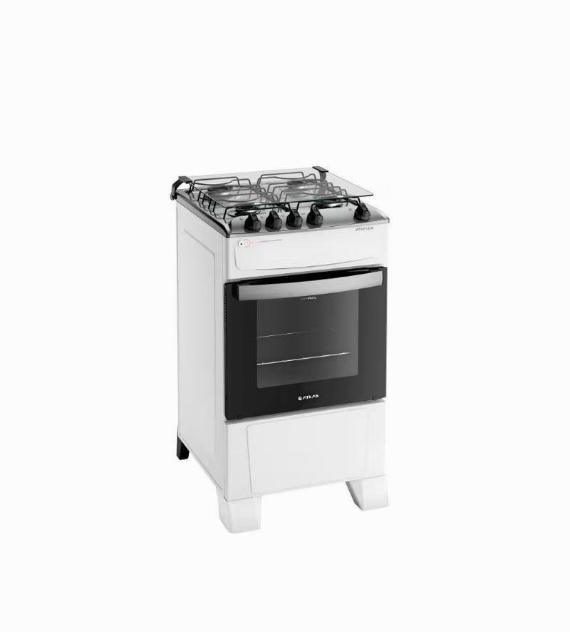 Fogão 4 Bocas Branco com Mesa Inox Atlas Atenas Bivolt - Bivolt