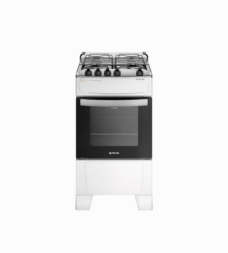 Fogão 4 Bocas Branco com Mesa Inox Atlas Atenas Bivolt - Bivolt